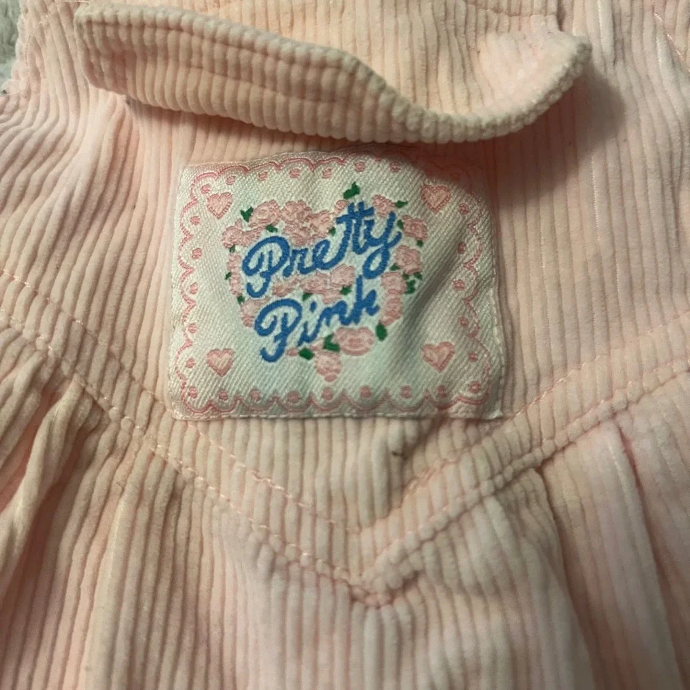 Vintage Pretty Pink Corduroy Overalls Pink 18 Months Bib Snaps Floral Patch